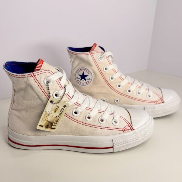 Pre-2003 New Converse Chuck Taylor All-Stars SZ M4/W6 White/Red Trim/ Blue Inner - Picture 6 of 11